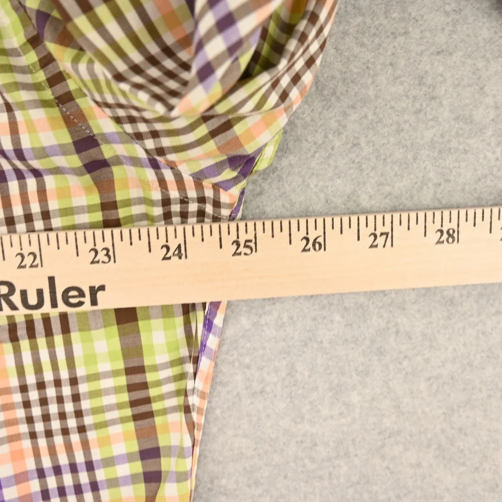 100% Cotton Peter Millar Mens L Plaid Custom Embroidered Cuff Luxury Sport Shirt